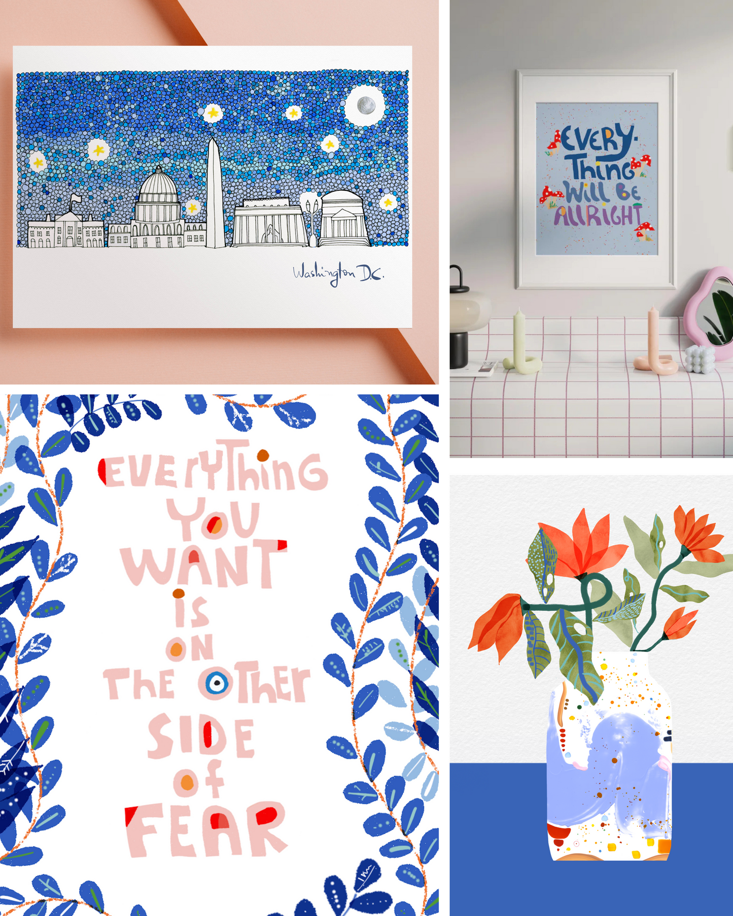 Set of 4 Customizable Art Prints – Create Your Own Gallery Wall | Dorm, College & Home Decor