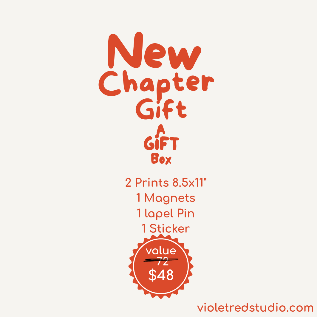 New Chapter Gift Box – Motivational Prints + Magnet, Pin & Sticker | Graduation or Life Transition Gift | Empowering Art Bundle