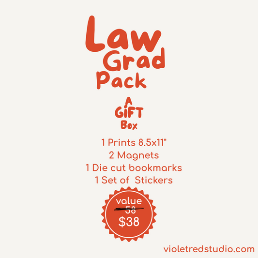 Law School Graduation Gift Box β 8.5x11 Print + RBG Stickers, Magnets & Bookmark | Feminist Gift for Law Grads