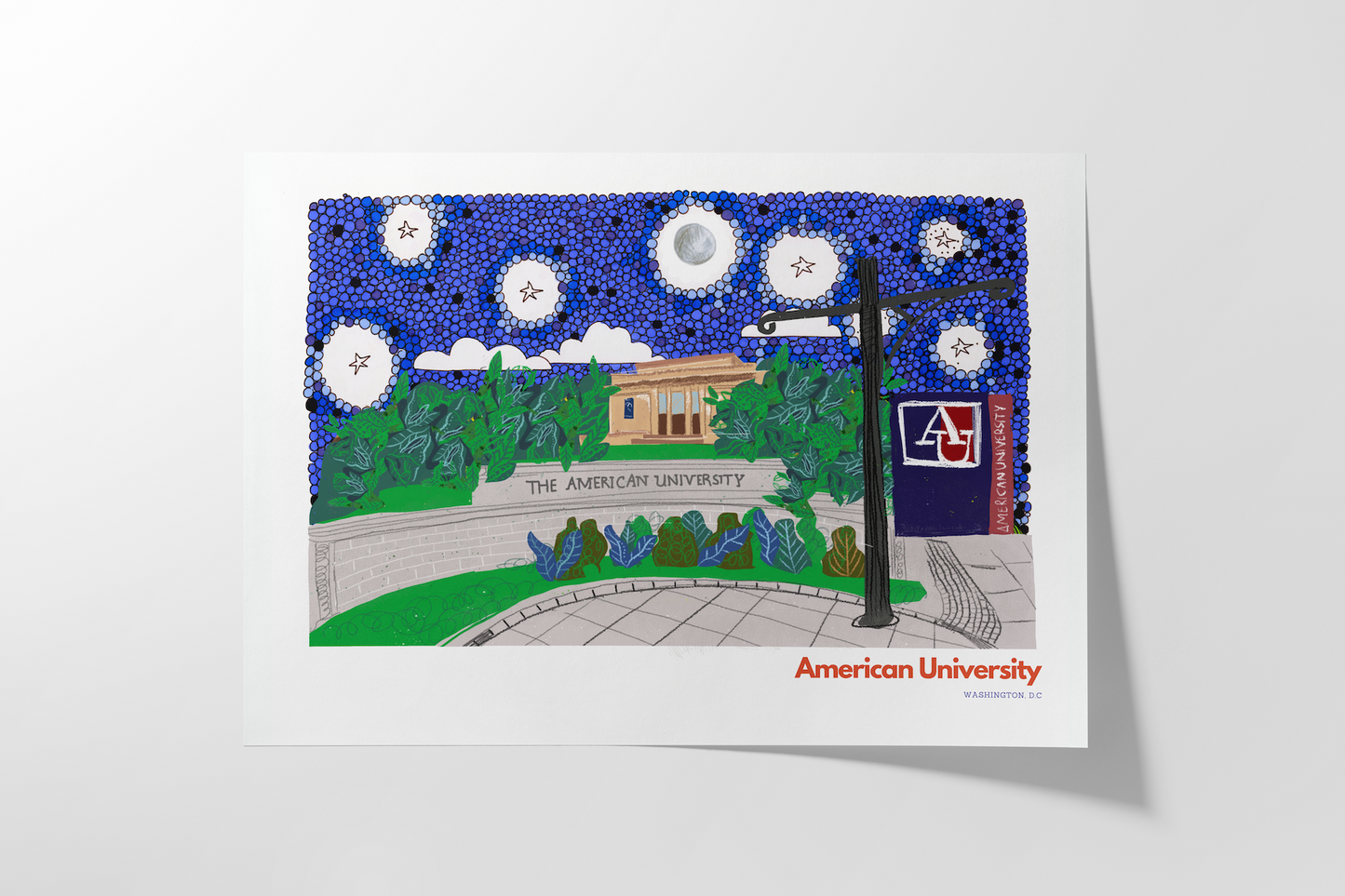 American University Print, Washington DC Skyline, College Friend Gift, AU Gift