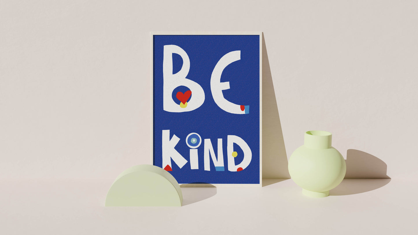 Be Kind Retro Art Print: Trendy Cubicle Decor, Positive Wall Art for Home, Office, Bedroom