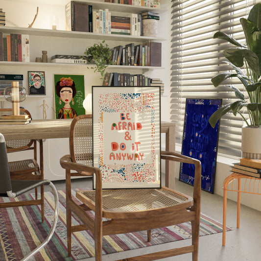 Be Afraid and Do It Anyway" Inspirational Quote Art Print – Motivational Cubicle Decor, Self-Love Wall Art, Positive Dorm Room Decor - VIOLETREDSTUDIO