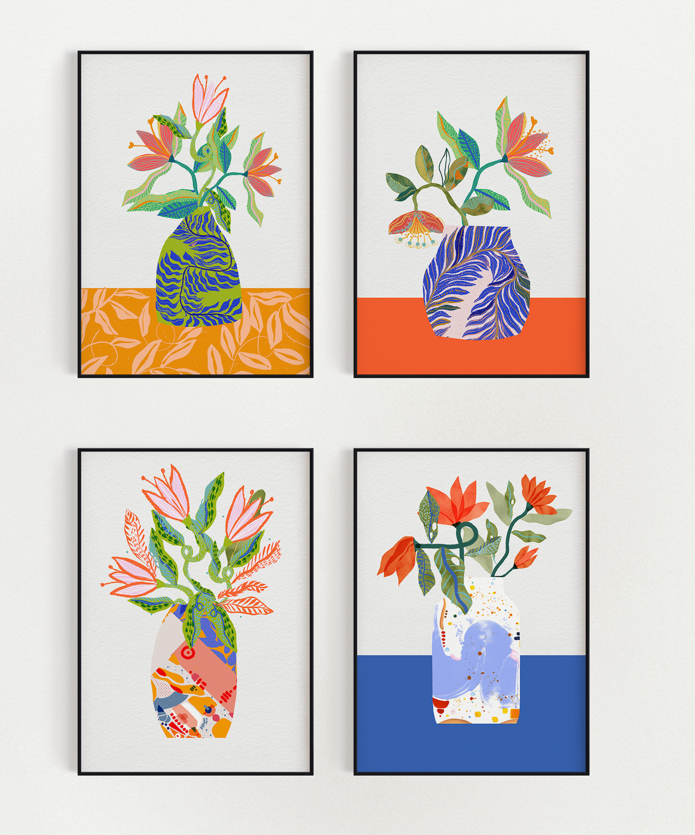 Vibrant Flower Bouquet Art Print: Maximalist Wall Decor for Bold Interiors & Dorm Rooms - VIOLETREDSTUDIO