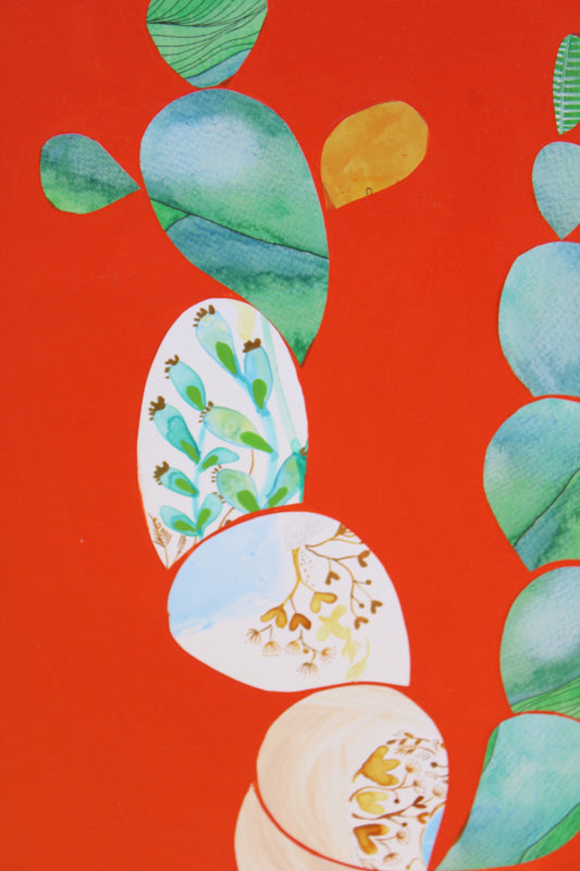 “Collage in Orange” – Original Mixed Media Painting on Canvas ( 36x24") - VIOLETREDSTUDIO