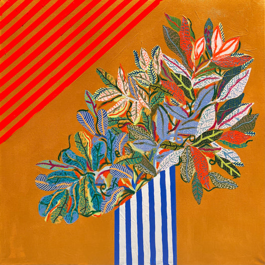 “Striped Still Life” – Original Mixed Media Painting on Canvas (24x24)