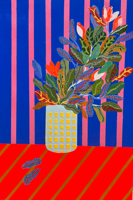 “Flower Vase” – Original Mixed Media Painting on Canvas (36x24)