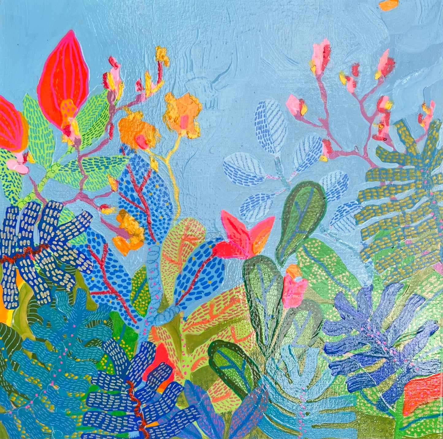 Tropical Radiance – Original Mixed Media on Wood Panel (12x12)