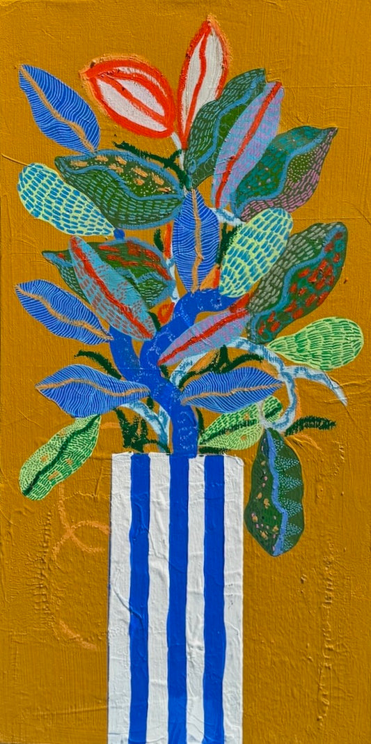 “Striped Vase, Full Heart” – Original Mixed Media Painting on Canvas ( 20x 10")