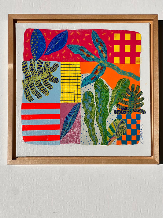 “Botanical Mosaic” – Original 10x10 Mixed Media Painting on Canvas