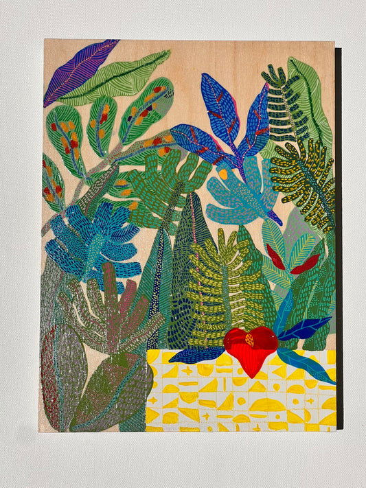 “Jungle Still Life” – Original Mixed Media Painting on Wood Panel