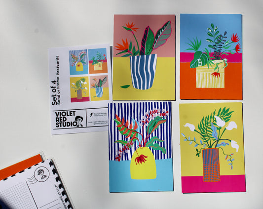 Set of 4 Flowers Postcards - Floral Design - Snail Mail