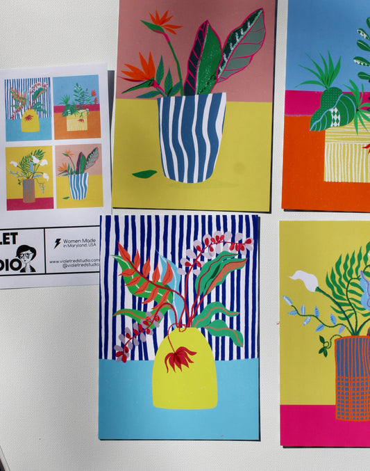 Set of 4 Postcards Flower Inspired