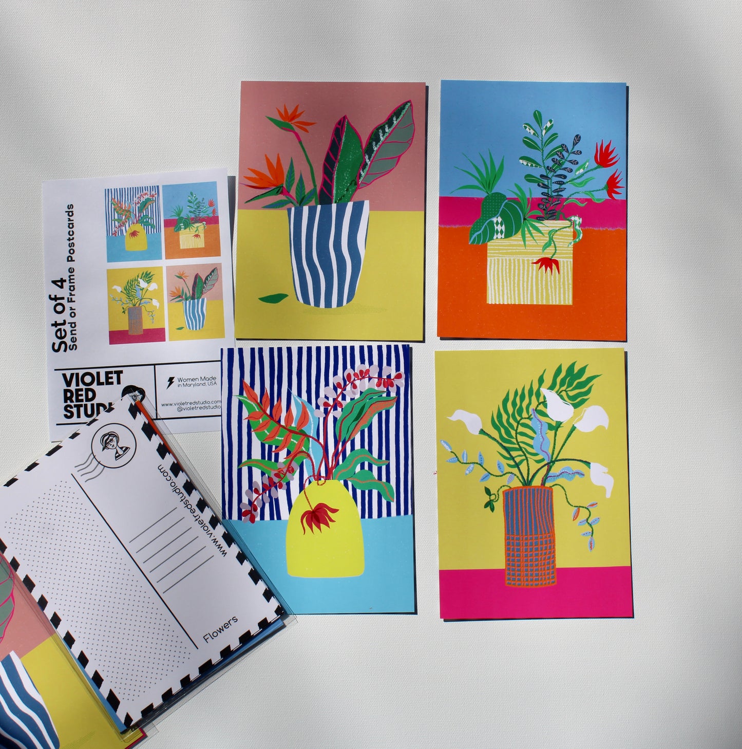 Set of 4 Flowers Postcards - Floral Design - Snail Mail