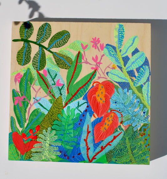 “Jungle Bloom” – Original Mixed Media Painting on Wood Panel (12x12)