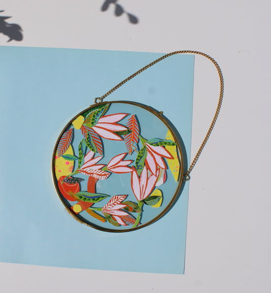 Original artwork -Hand cut flowers in glass frame, pressed flower wall art, original and unique gift, Pink Flower Bunch 8"