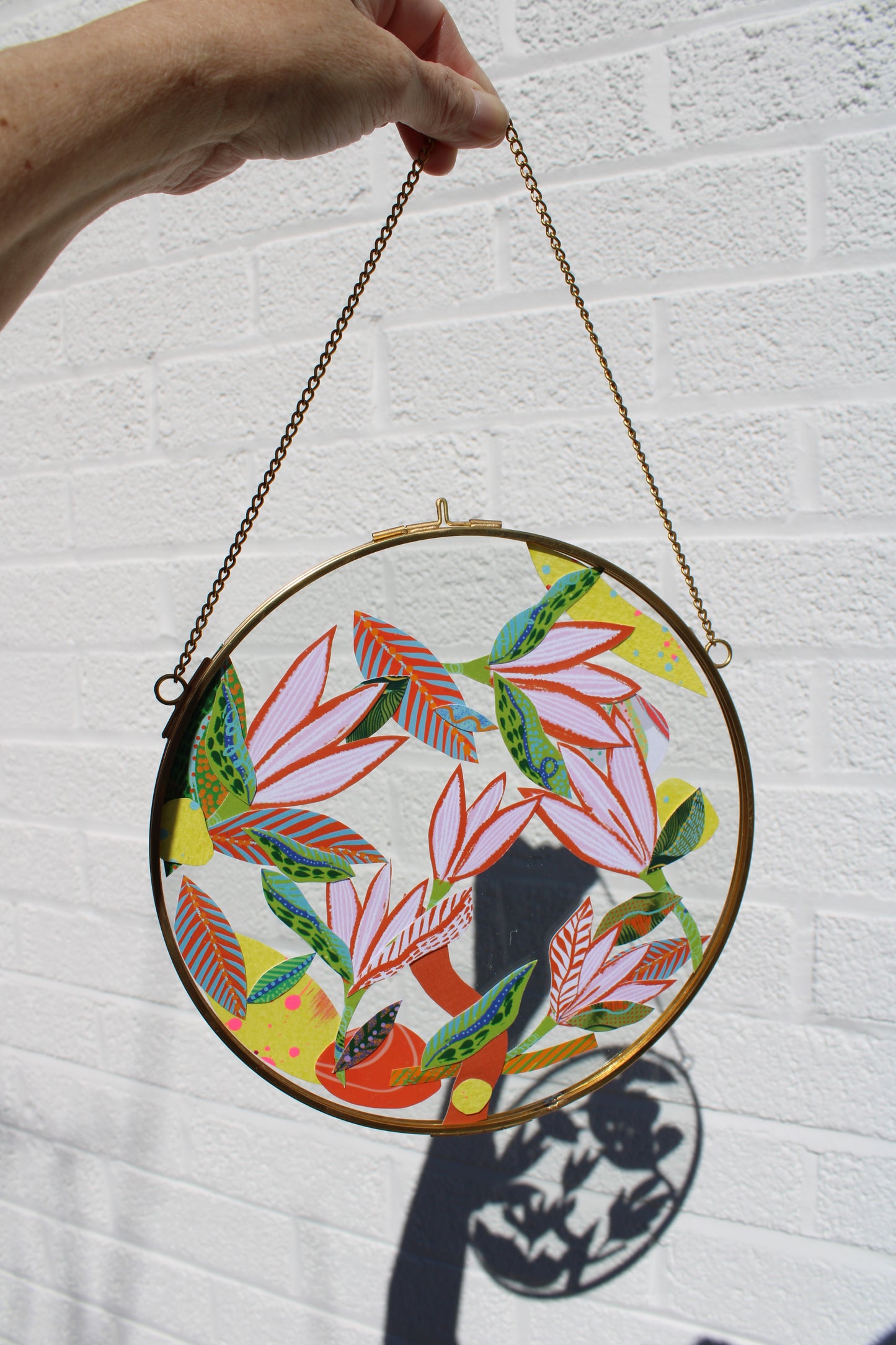 Original artwork -Hand cut flowers in glass frame, pressed flower wall art, original and unique gift, Pink Flower Bunch 8"y)