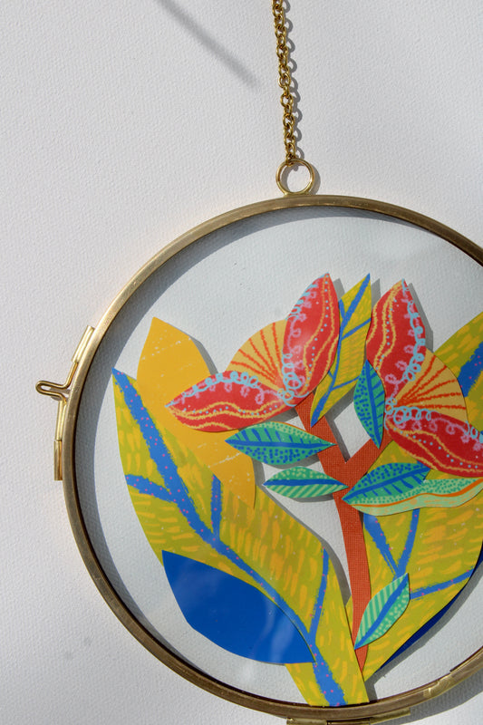 The Flower of Turning Tides | Collage on Glass Frame | Handmade | Original Art, 5" Doble Dancer #3