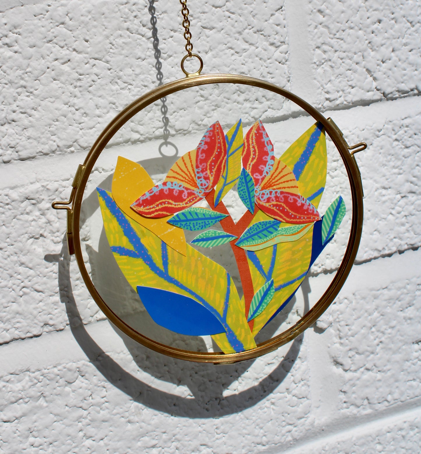 The Flower of Turning Tides | Collage on Glass Frame | Handmade | Original Art, 5" Doble Dancer #3