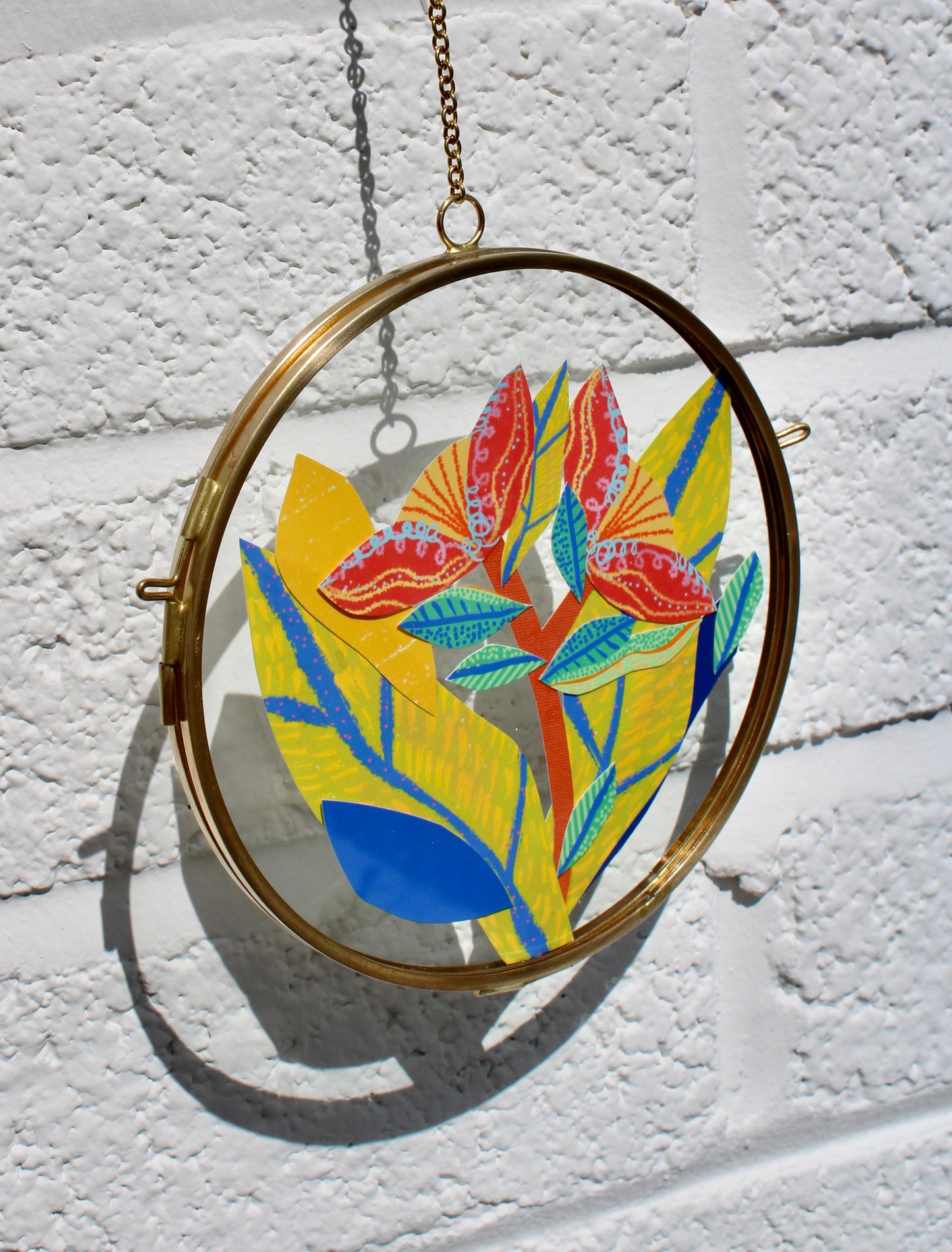 The Flower of Turning Tides | Collage on Glass Frame | Handmade | Original Art, 5" Doble Dancer #3