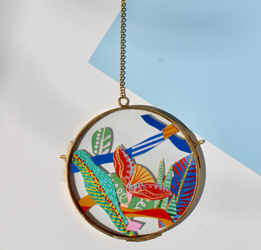 Stargazer | In Bloom | Collage on Glass Frame | Handmade | Original Art, 5", Flower Art