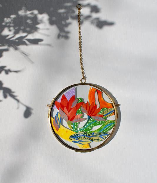 Dream Flower | In Bloom #6 | Maximalist Flower Art | Mother's Day Gift Collage on Glass Frame, Original Art