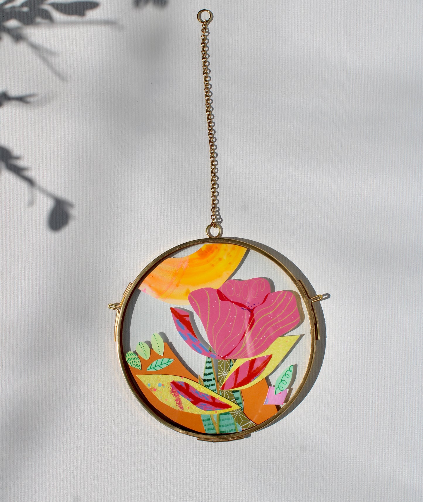 The Flower of Silent Wonder | Flower Art |Collage on Glass Frame | Handmade | Original Art | Pink #2