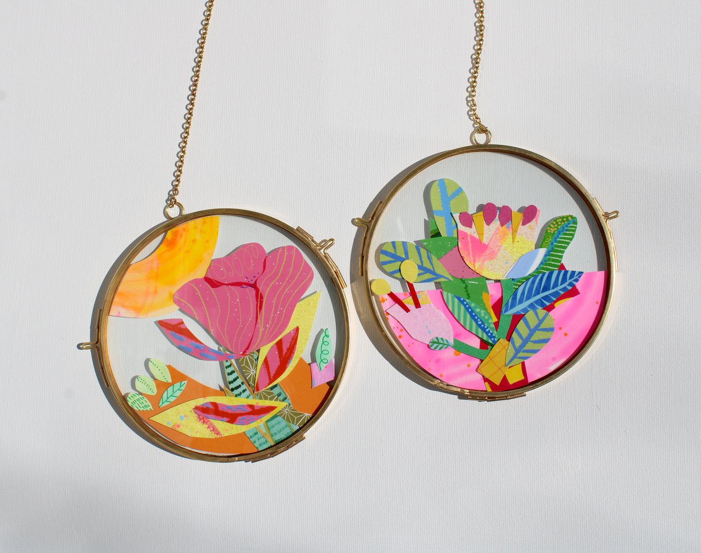 The Flower of Silent Wonder | Flower Art |Collage on Glass Frame | Handmade | Original Art | Pink #2