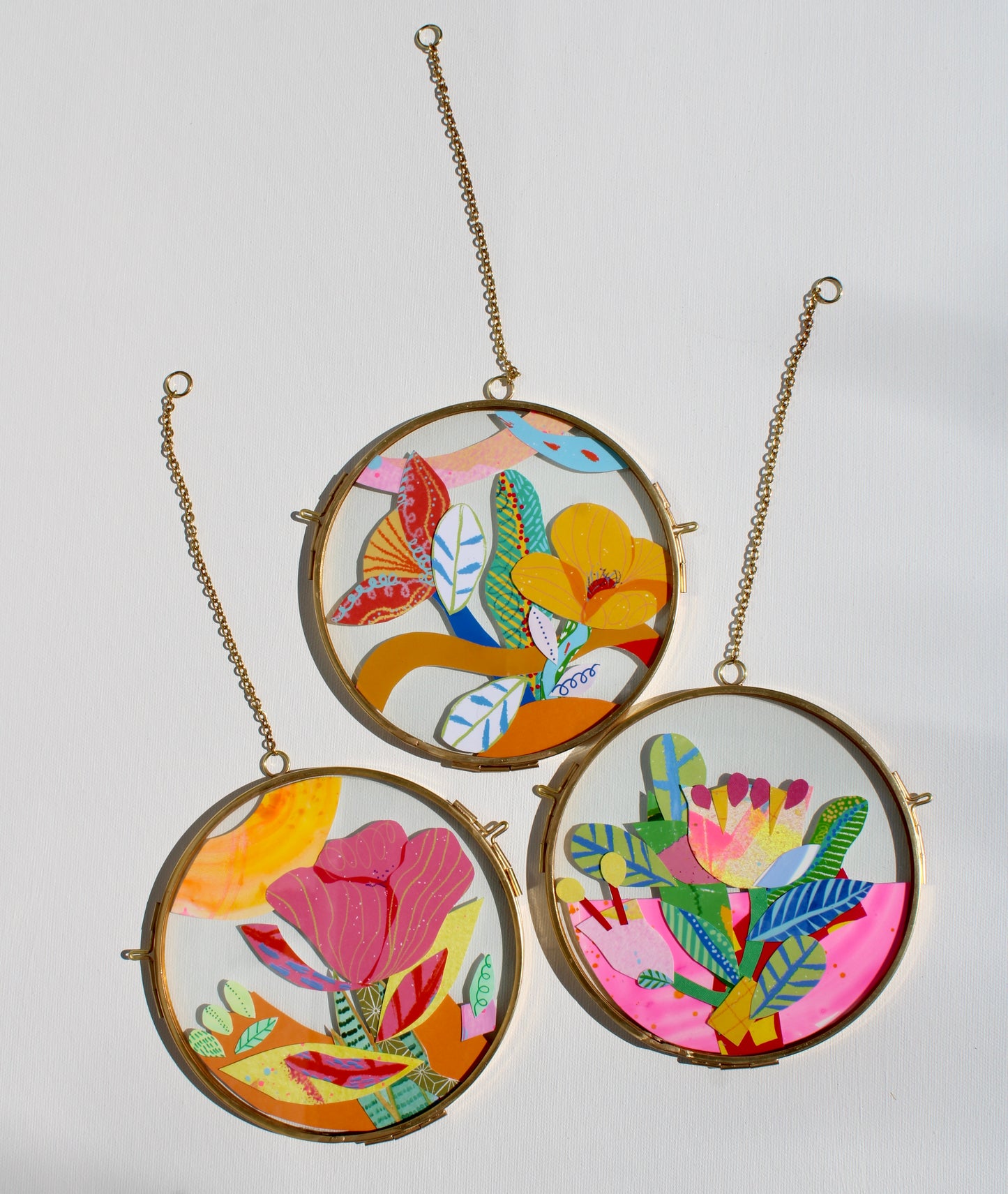 The Flower of Silent Wonder | Flower Art |Collage on Glass Frame | Handmade | Original Art | Pink #2