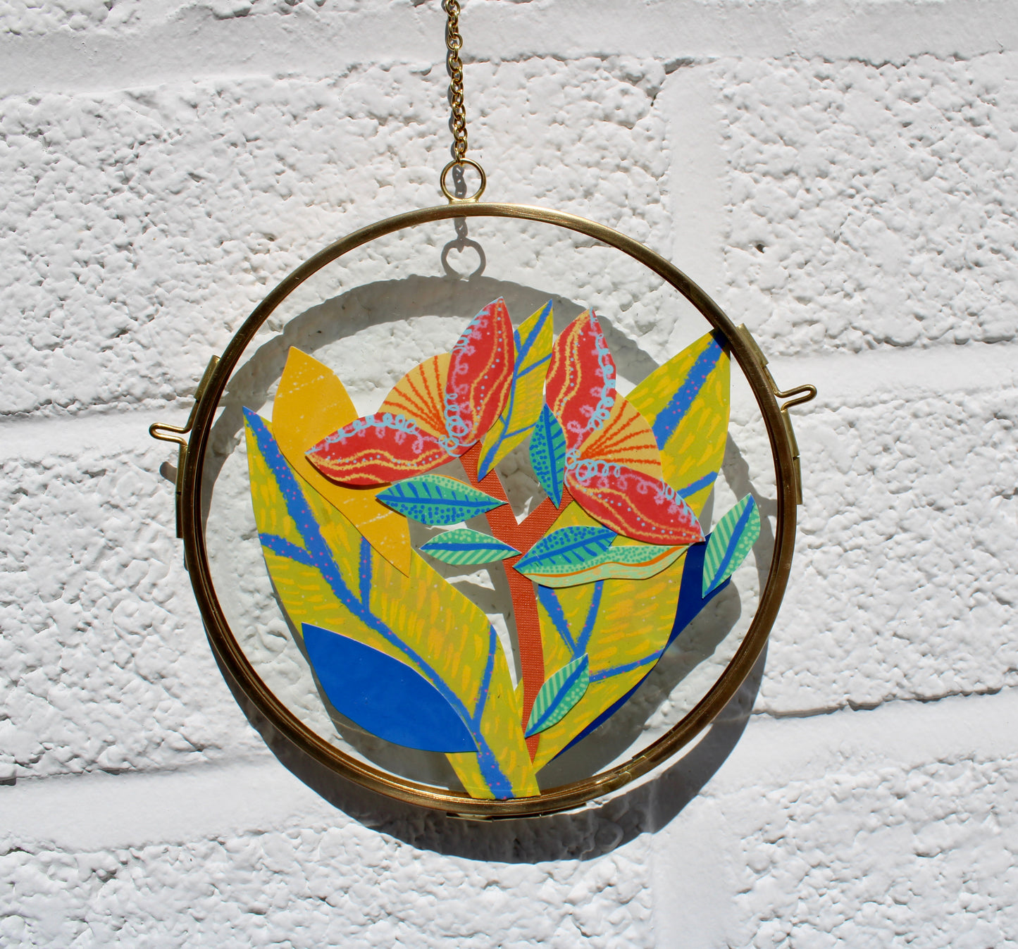 The Flower of Turning Tides | Collage on Glass Frame | Handmade | Original Art, 5" Doble Dancer #3