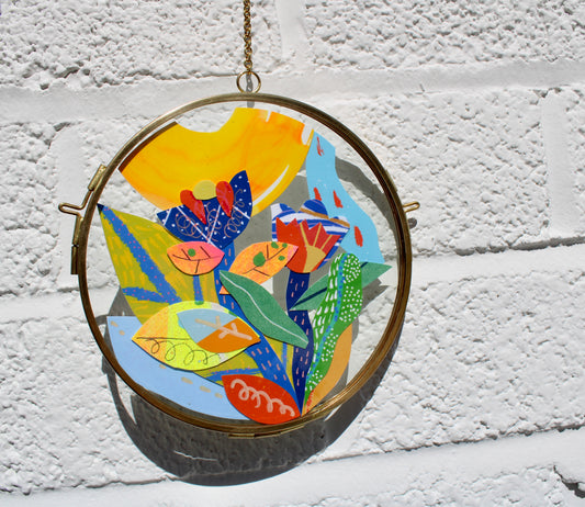 Cosmic Blue #2 | Collage on Glass Frame | Handmade | Original Art, 5", New Home Gift