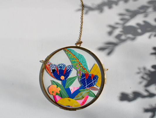 Cosmic Blue #1 | Collage on Glass Frame | Handmade | Original Art, 5", New Home Gift