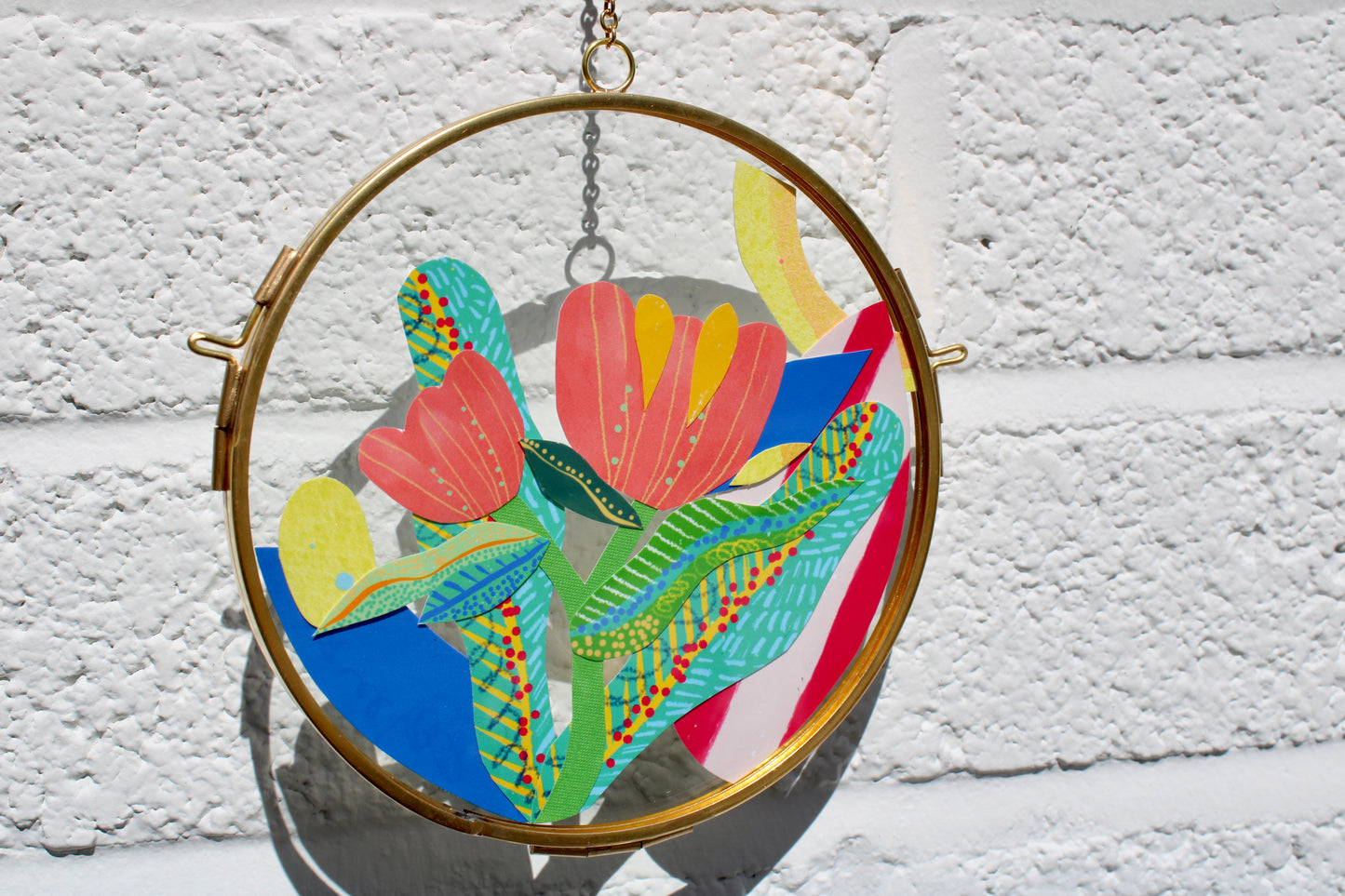 Firecracker | In Bloom | Collage on Glass Frame | Handmade | Original Art, 5", Pink #3l Art | Doble Dancer #6 (Copy)