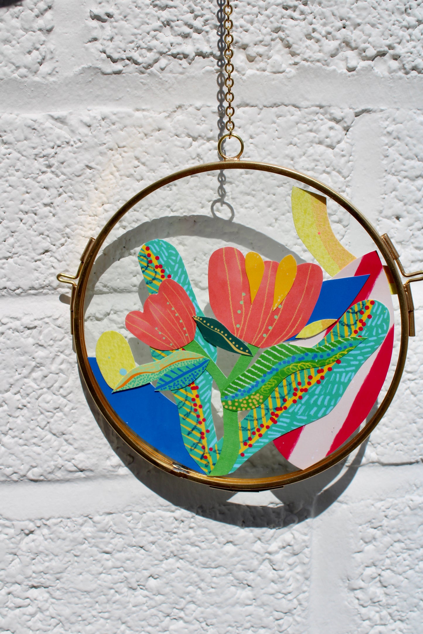 Firecracker | In Bloom | Collage on Glass Frame | Handmade | Original Art, 5", Pink #3l Art | Doble Dancer #6 (Copy)
