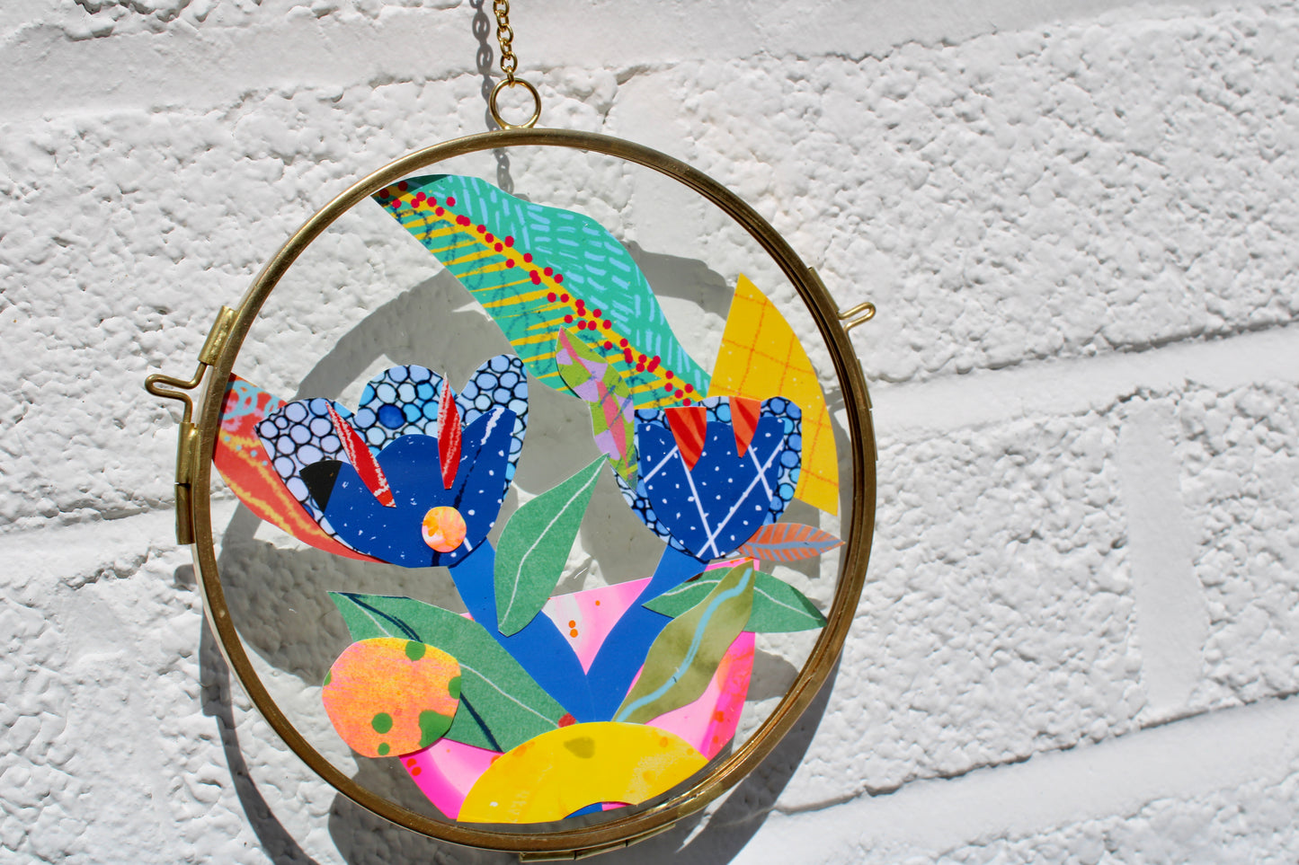 Cosmic Blue #1 | Collage on Glass Frame | Handmade | Original Art, 5", New Home Gift
