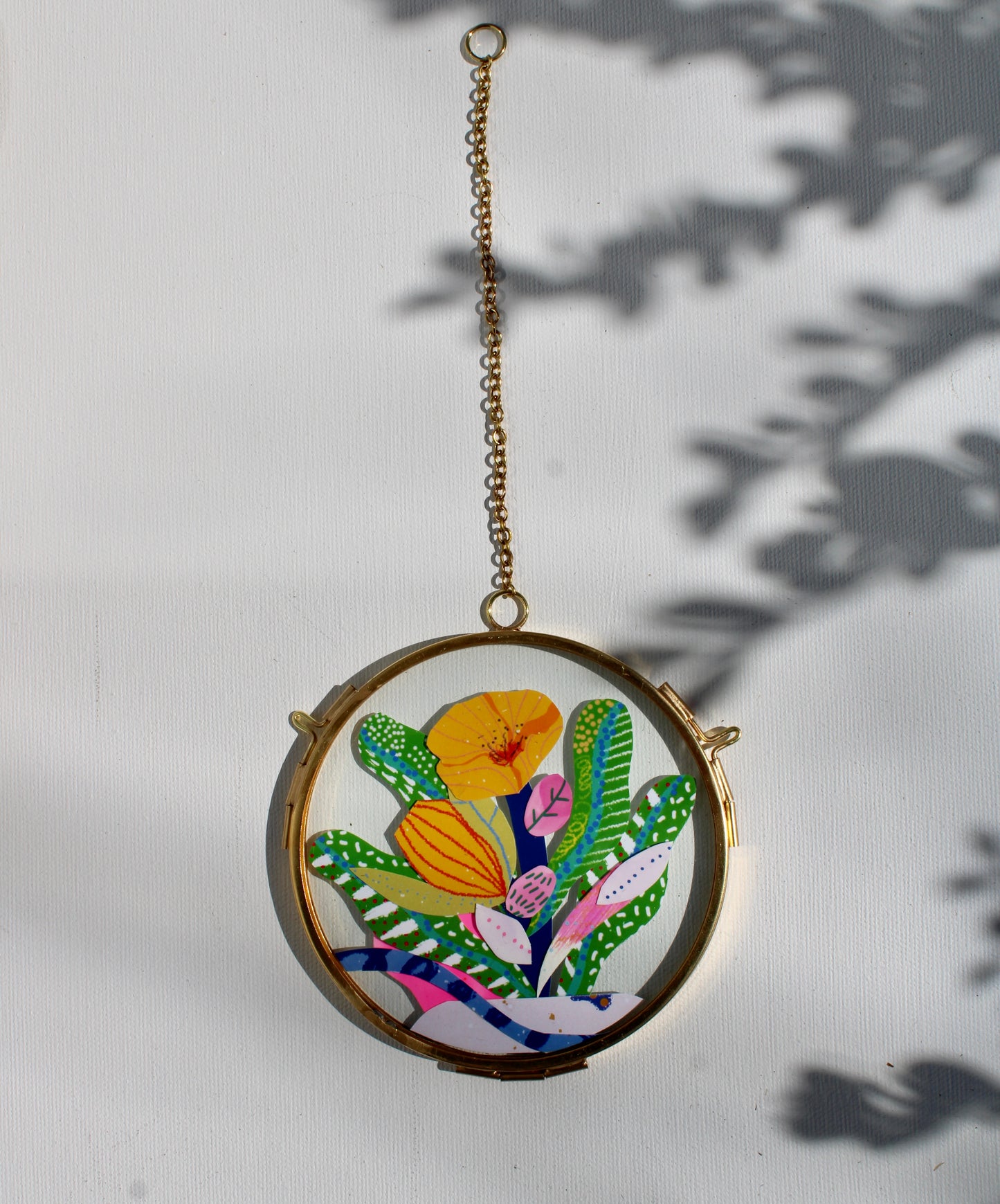 Instinct Bloom | Collage on Glass Frame | Handmade | Original Art | Yellow #3