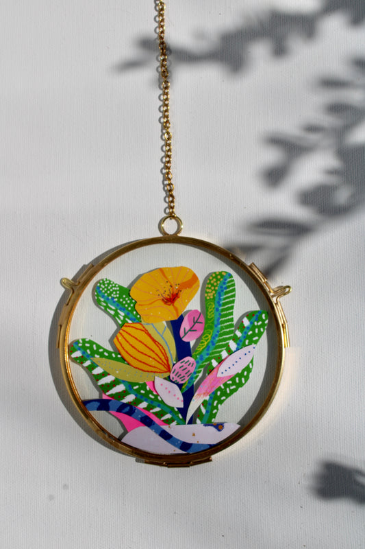 Instinct Bloom | Collage on Glass Frame | Handmade | Original Art | Yellow #3