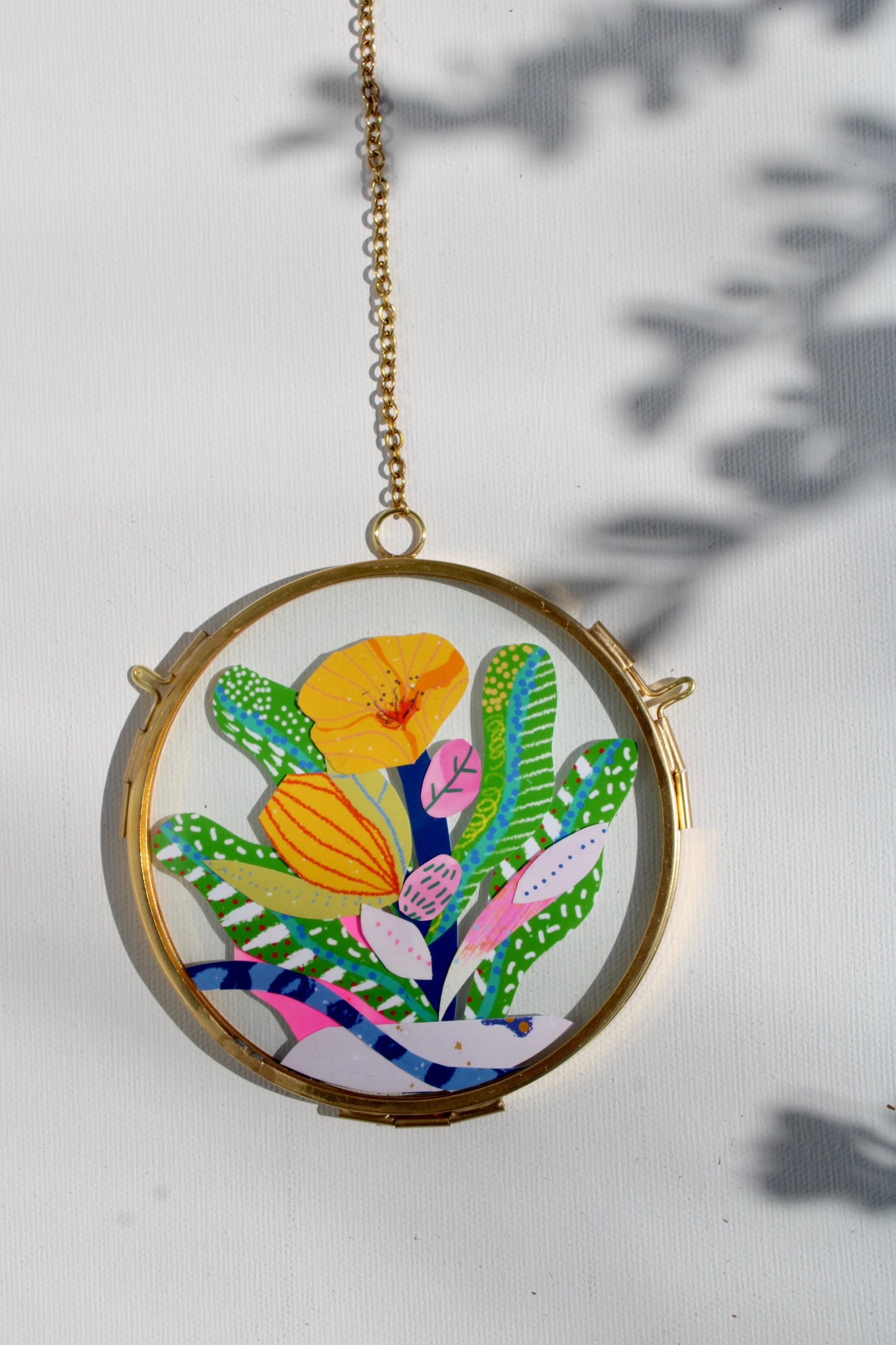 Instinct Bloom | Collage on Glass Frame | Handmade | Original Art | Yellow #3