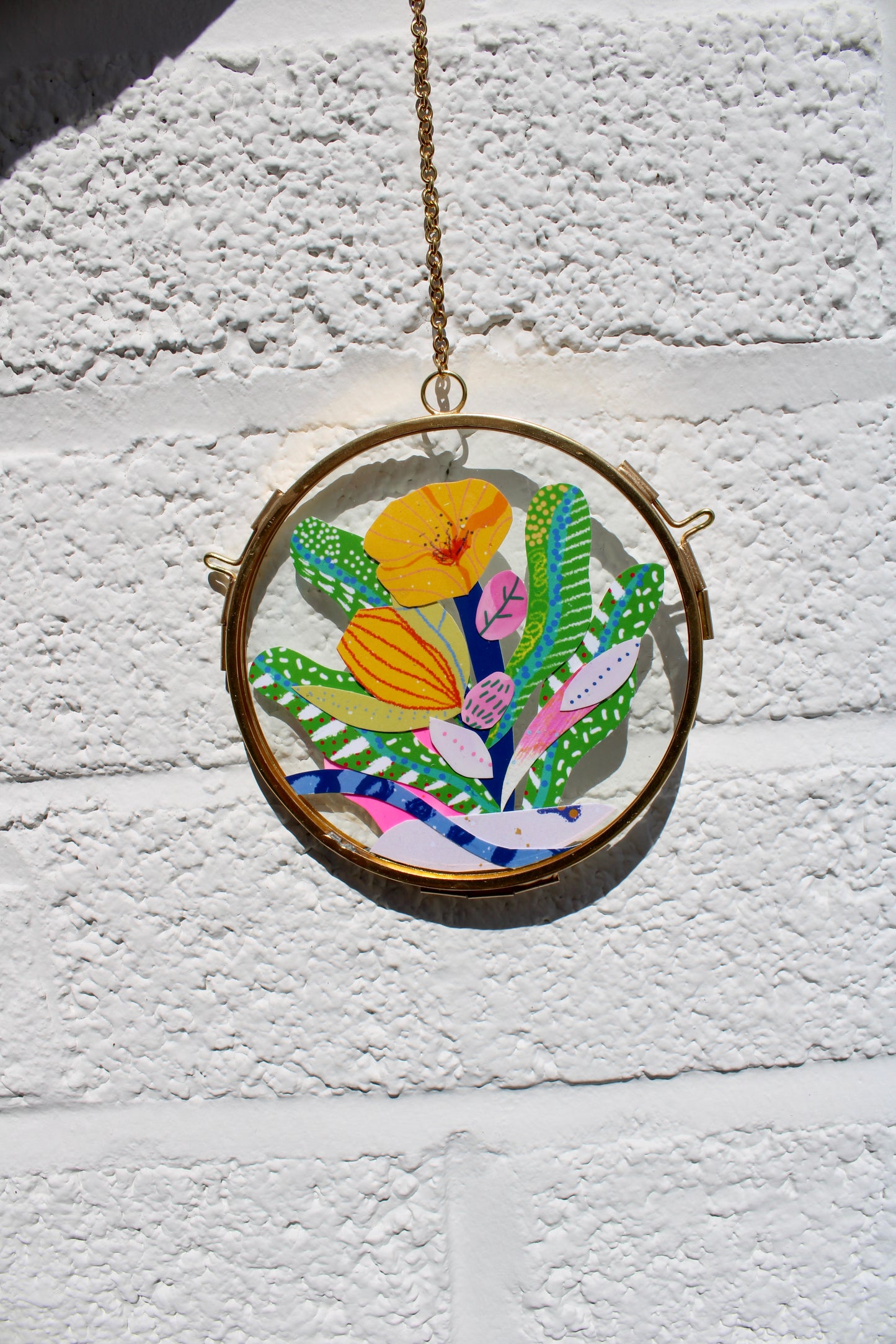 Instinct Bloom | Collage on Glass Frame | Handmade | Original Art | Yellow #3