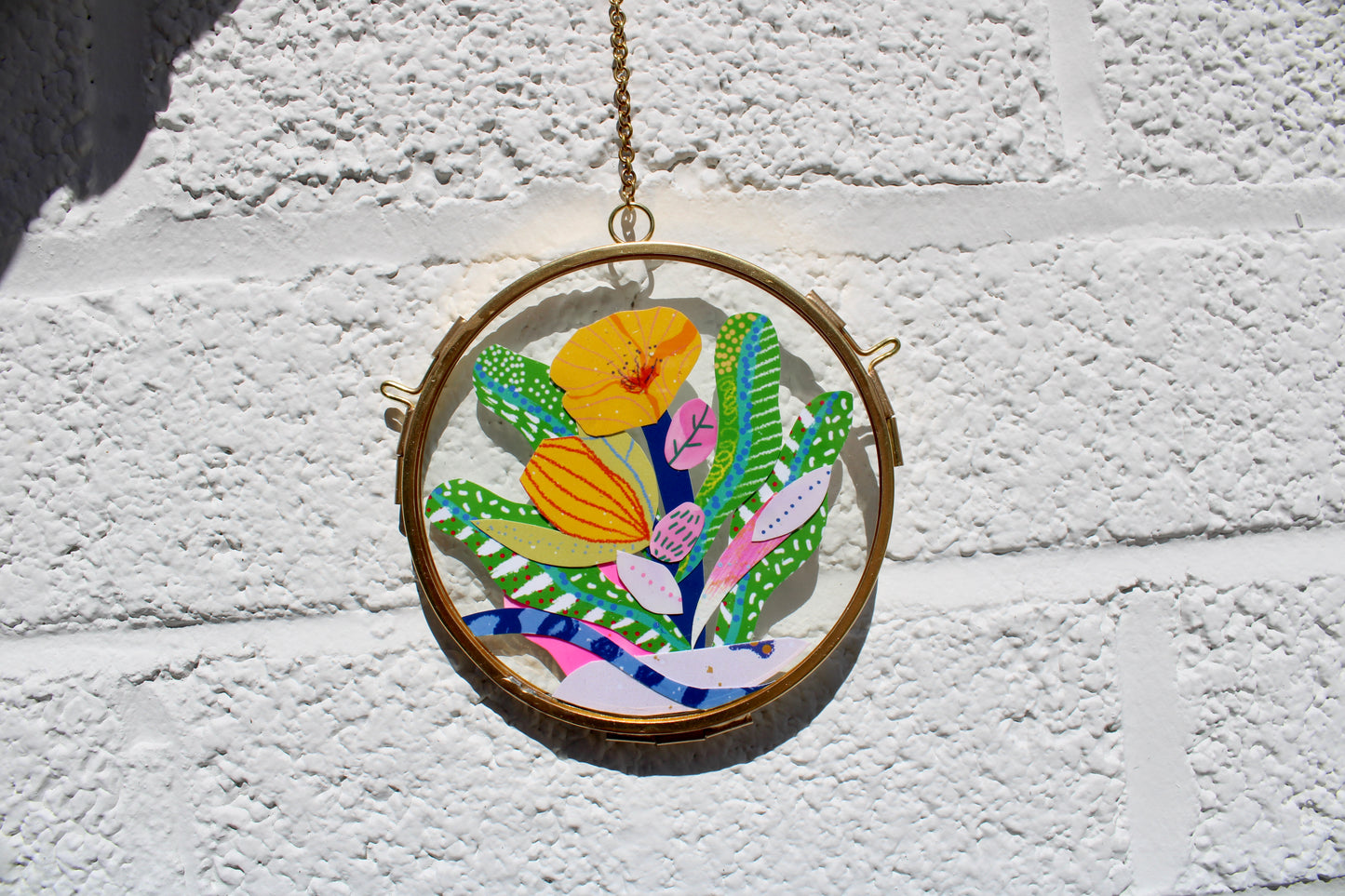 Instinct Bloom | Collage on Glass Frame | Handmade | Original Art | Yellow #3