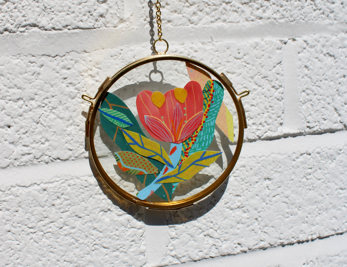 Everwild Bloom | In Bloom | Collage on Glass Frame | Handmade | Original Art | Pink #6