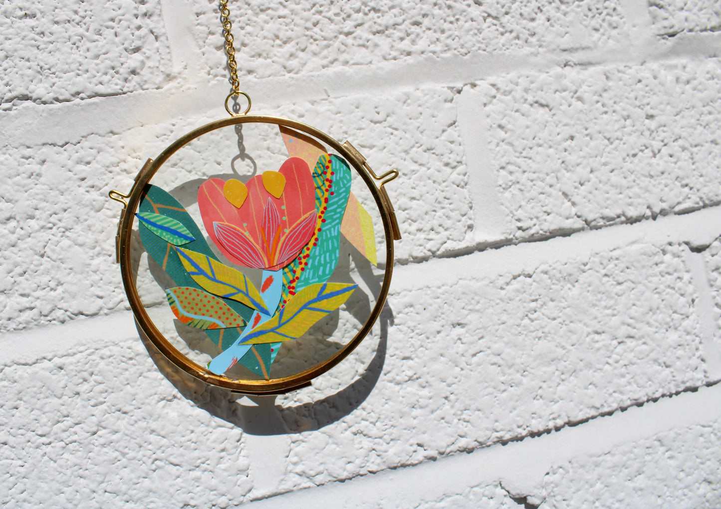 Everwild Bloom | In Bloom | Collage on Glass Frame | Handmade | Original Art | Pink #6