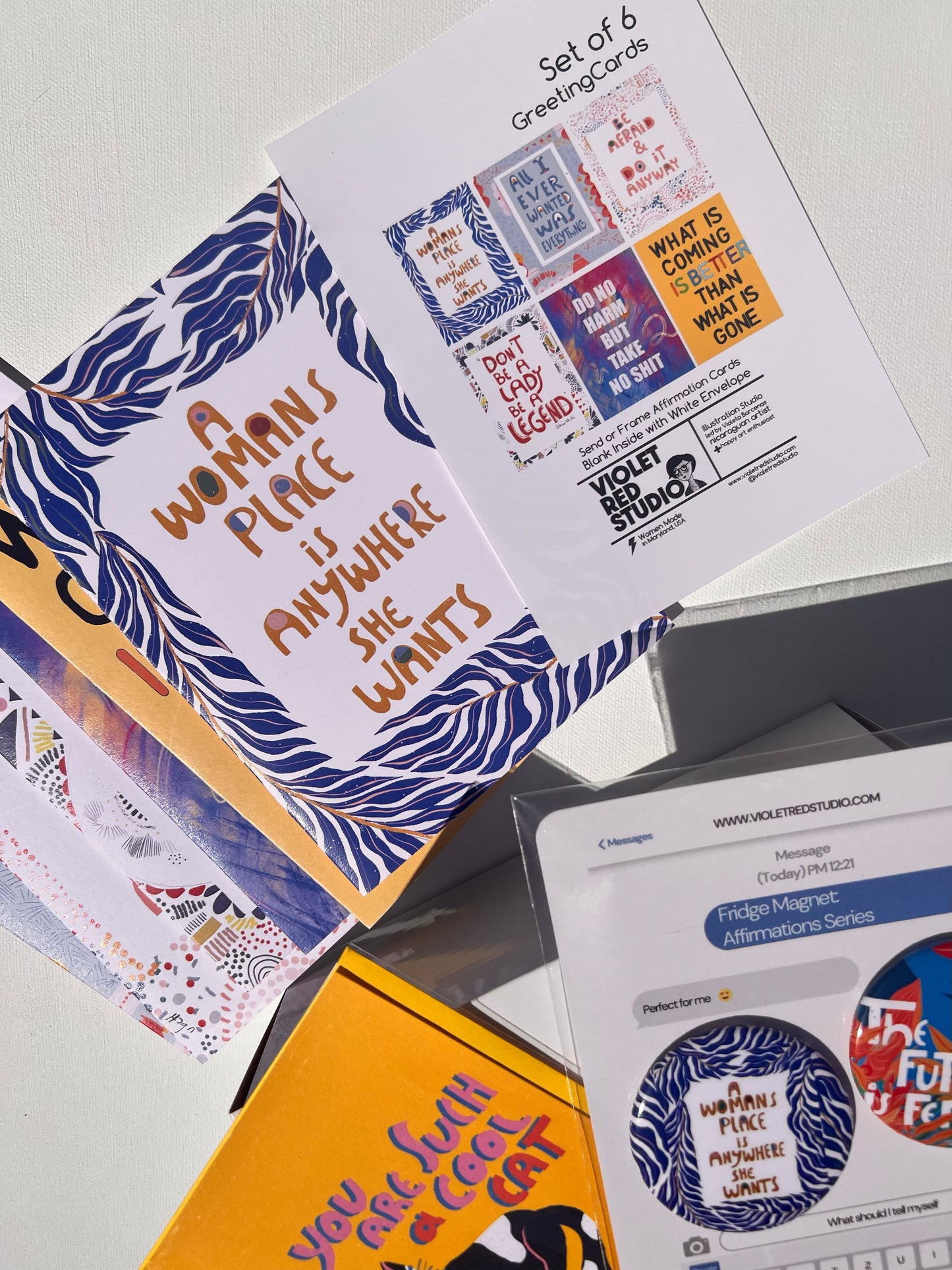 Teacher Appreciation Gift Box – 6 Greeting Cards + 2 Magnets | Cool Cat Card Set | Affirmation Gift for Teachers