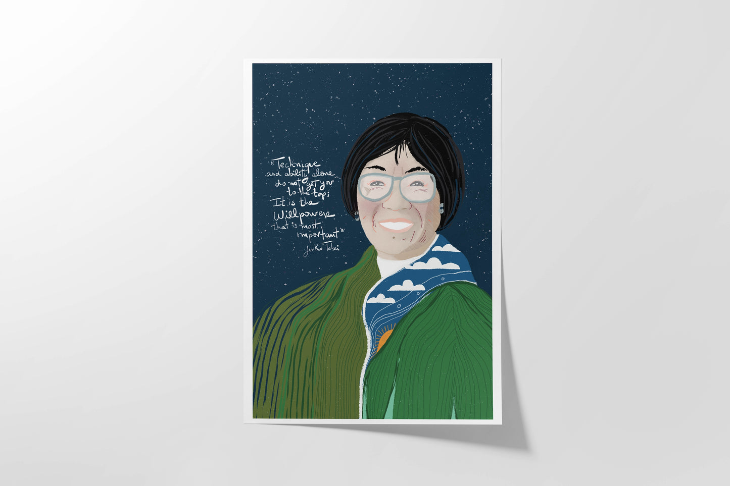 Junko Tabei Art Print – Mountaineer Portrait, Inspirational Female Adventurer Wall Art, First Woman to Summit Everest - VIOLETREDSTUDIO