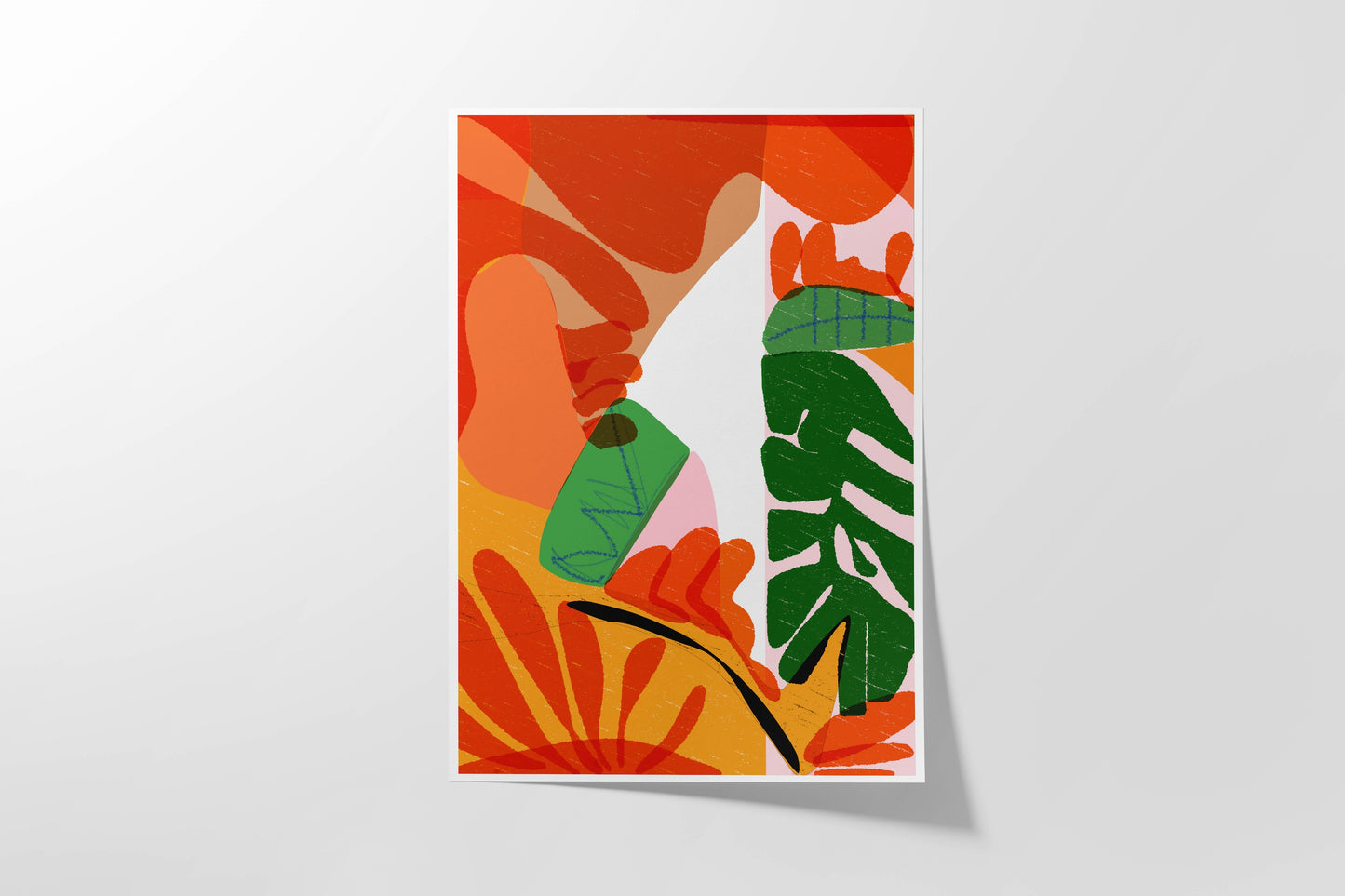 Bedroom Wall Art, Orange Living Room Wall Decor, Large Tropical Leaves Print, Modern Living Room Decor