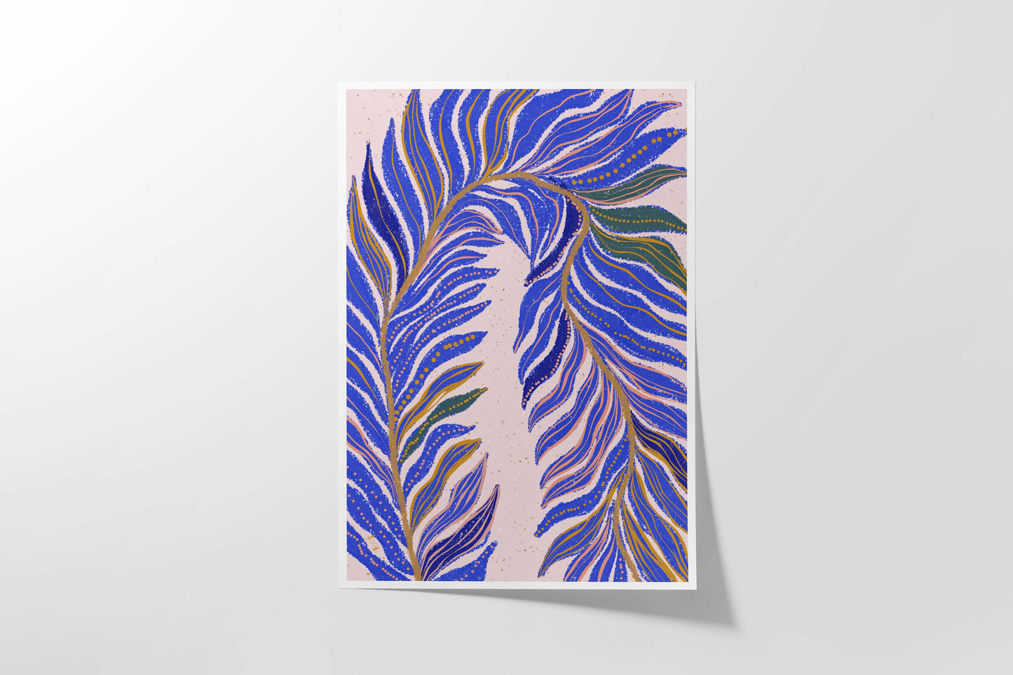 Modern Dorm Room Art – Pink and Blue Abstract Print, Tropical Botanical Poster, Trendy Wall Decor, Office