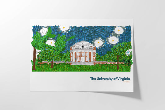 University of Virginia Art Print – UVA Campus Wall Art, Charlottesville Landmark Illustration, Graduation or Dorm Decoror UMD Terps