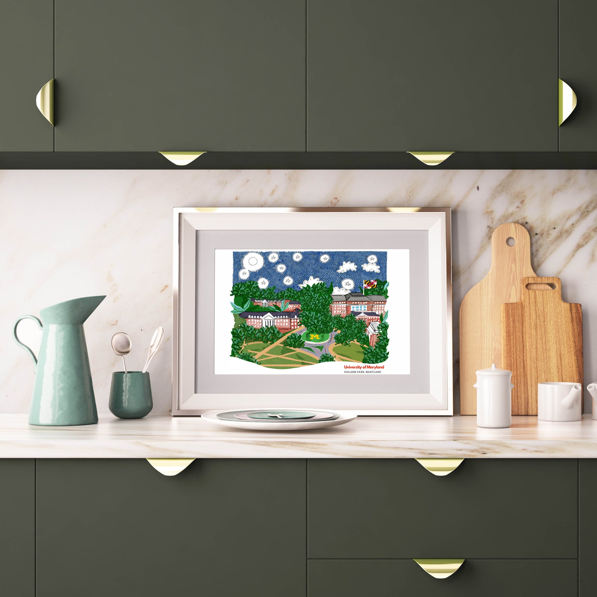 University of Maryland College Park Campus Landmark Art Print - Dorm Room Wall Decor for UMD Terps - VIOLETREDSTUDIO