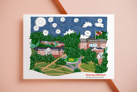 University of Maryland College Park Campus Landmark Art Print - Dorm Room Wall Decor for UMD Terps - VIOLETREDSTUDIO