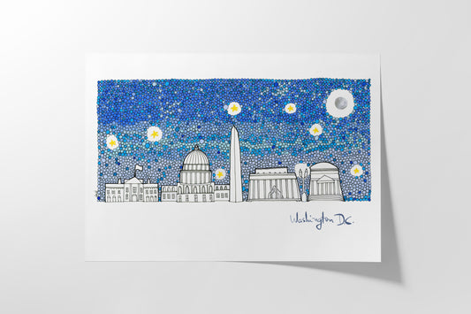 Washington DC Skyline Art Print, Fun Cubicle Decor, Travel Prints - VIOLETREDSTUDIO
