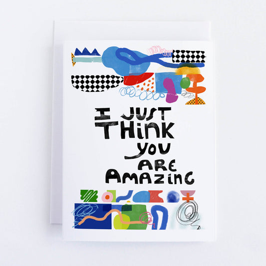 Colorful poster with abstract designs and text on a white background